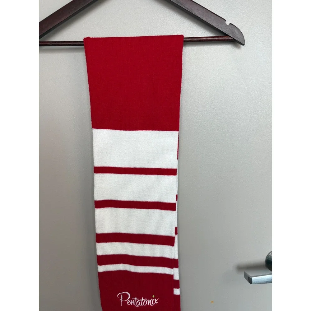 Pentatonix Scarf‎ Red White Striped Knit Embroidered Logo Fringe Winter Merch